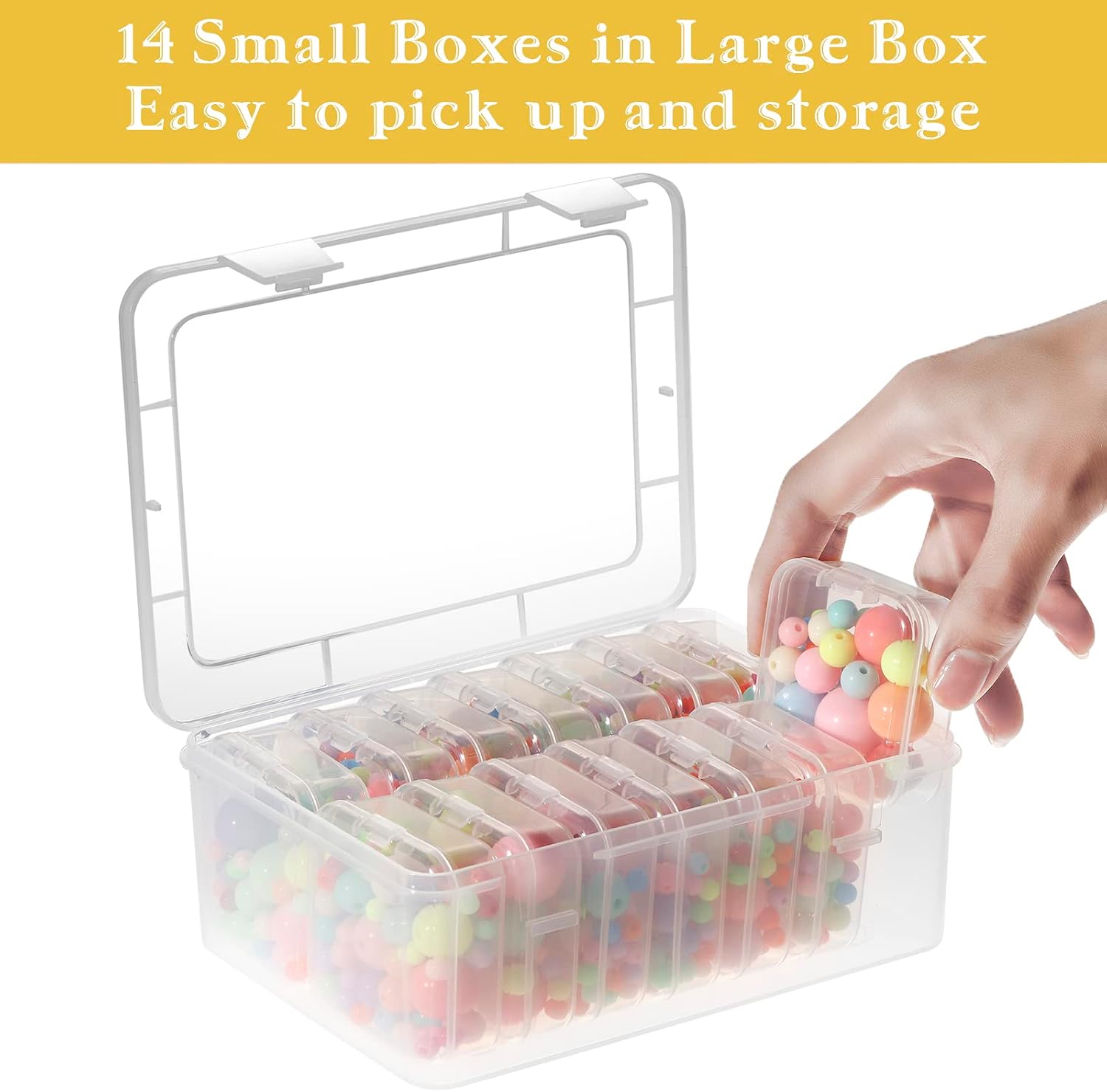 Mathtoxyz Small Bead Organizers. 14 Pieces Plastic Storage Cases Mini Clear Bead Storage Containers Transparent Boxes with Hinged Lid and Rectangle Clear Craft Supply Case - Image 4