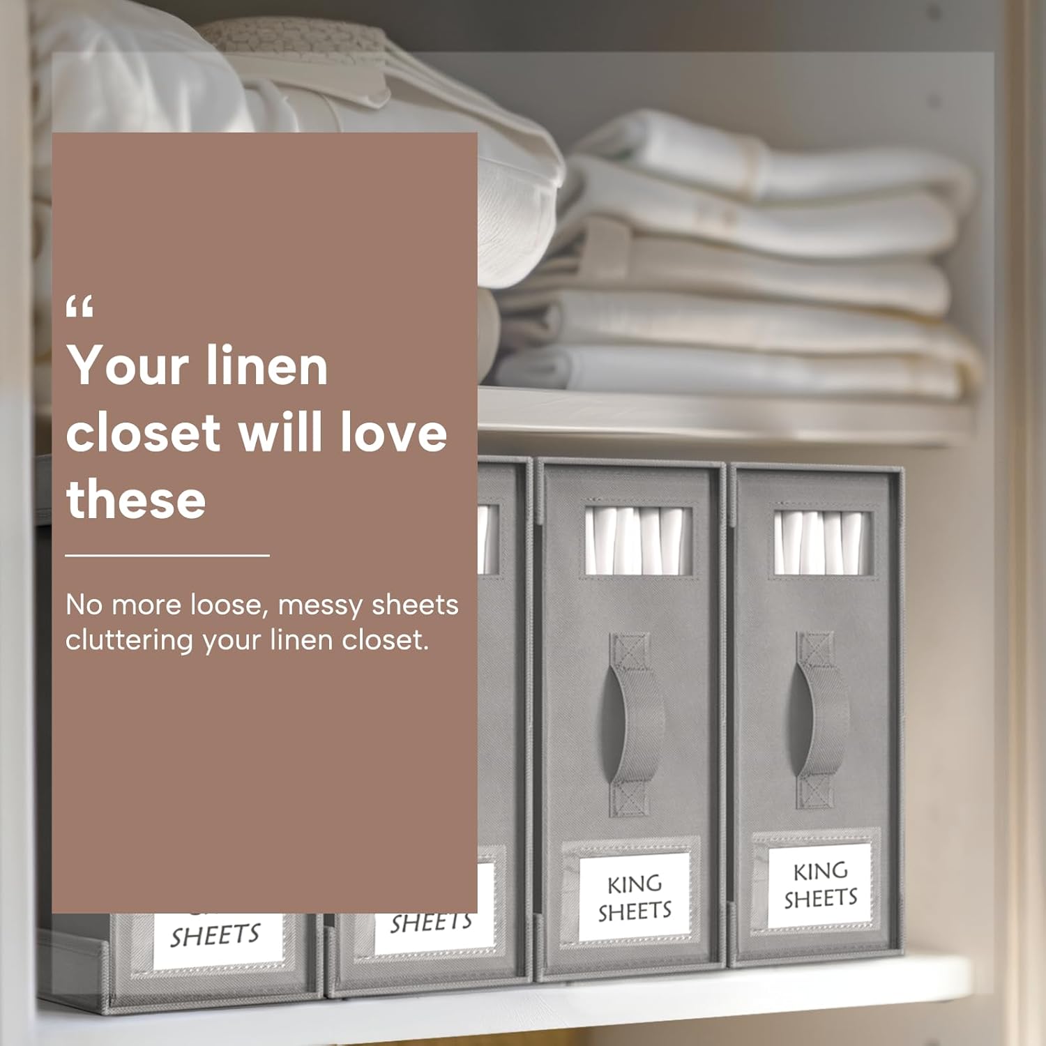Criusia Bed Sheet Organizers and Storage. 6 Pack Foldable Linen Closet Organizer Box – Bedding Holder for Sheet Set (King/Queen Sizes). Duvet Covers. Blankets (Grey) - Image 3