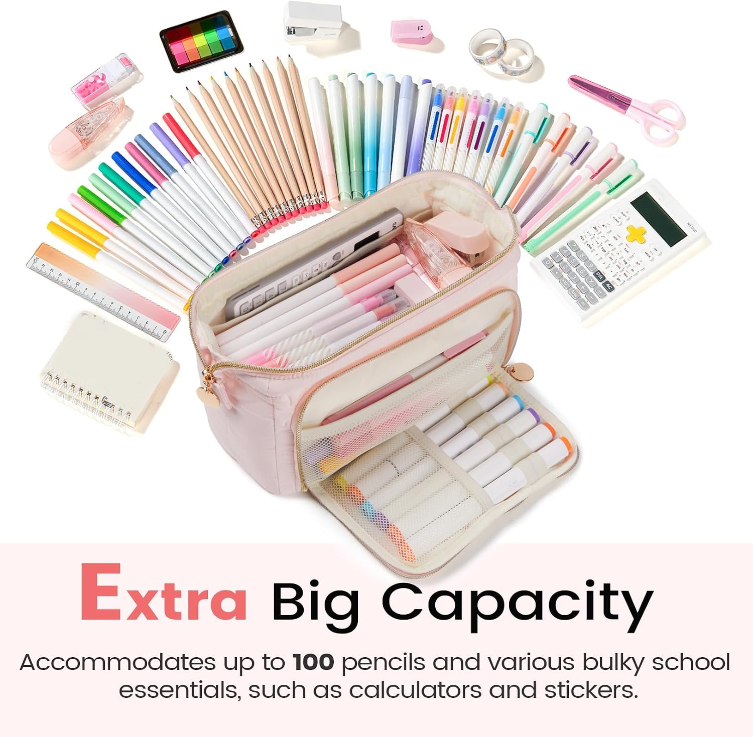 Sooez Large Pencil Case Pouch. Soft Pencil Bag with Zipper. Pen Bag Wide Opening. School Supplies Cute Pencil Case for Girls Boy Men Women. Beige - Image 4