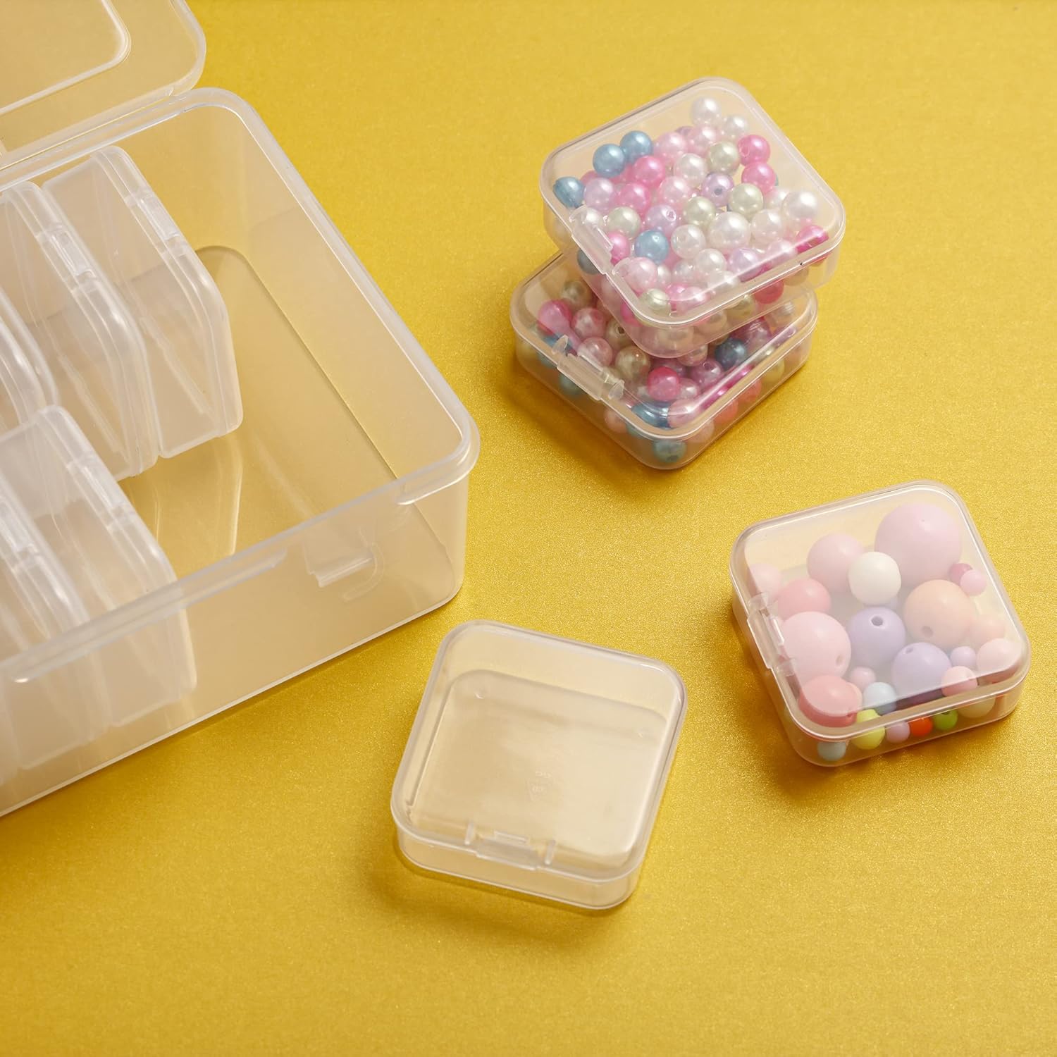 Mathtoxyz Small Bead Organizers. 14 Pieces Plastic Storage Cases Mini Clear Bead Storage Containers Transparent Boxes with Hinged Lid and Rectangle Clear Craft Supply Case - Image 3