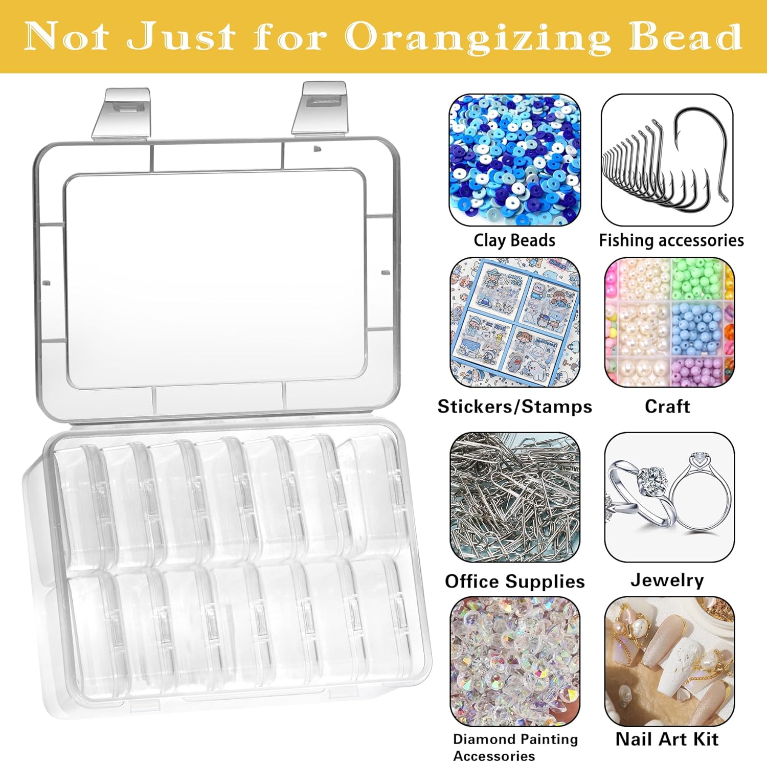 Mathtoxyz Small Bead Organizers. 14 Pieces Plastic Storage Cases Mini Clear Bead Storage Containers Transparent Boxes with Hinged Lid and Rectangle Clear Craft Supply Case - Image 5