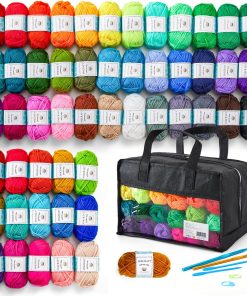 Inscraft 52 Acrylic Yarn Skeins. 1820 Yards 52 Colors. 2 Crochet Hooks. 2 Weaving Needles. 10 Stitch Markers. 1 Bag. for Crocheting & Knitting. Gift Beginners and Adults
